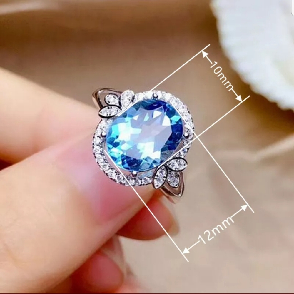 NEW 18k GOLD PLATED WOMEN BLUE AQUAMARINE RING - Picture 3 of 4